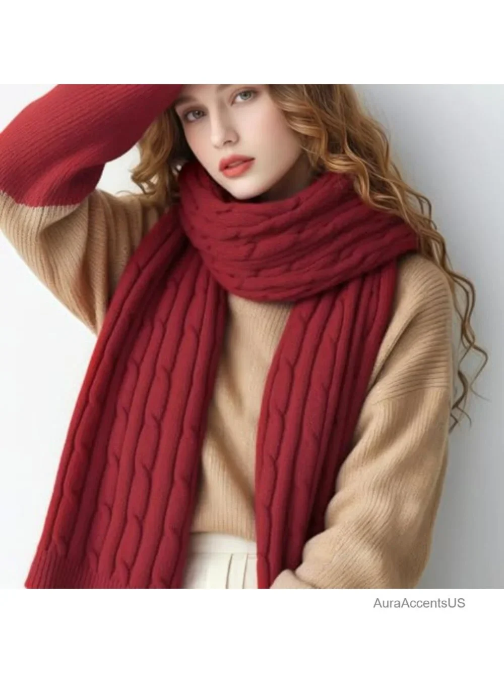 Women's Knit Winter Scarf Chunky Cable Warm Wool Blend Long Shawl Wrap